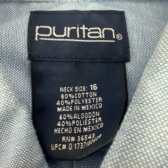 Puritan Mens Short Sleeve Button-Down Shirt Neck Size 16 Light Blue - Picture 4 of 4